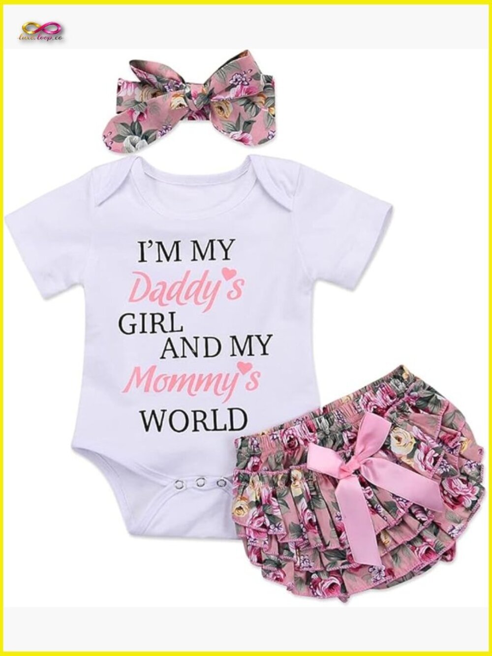Newborn Baby Girl Romper Jumpsuit Bodysuit +Pants Shorts+Headband Outfit Set